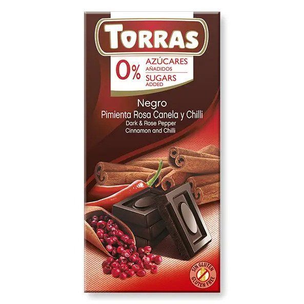Шоколад чорний з корицею та перцем чилі без цукру та глютена Torras 75 г