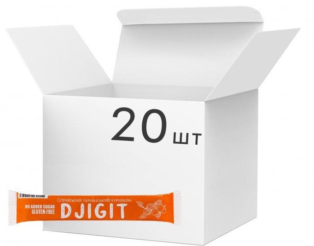 Упаковка батончиков Djigit с кусочками абрикоса 30 г х 20 шт