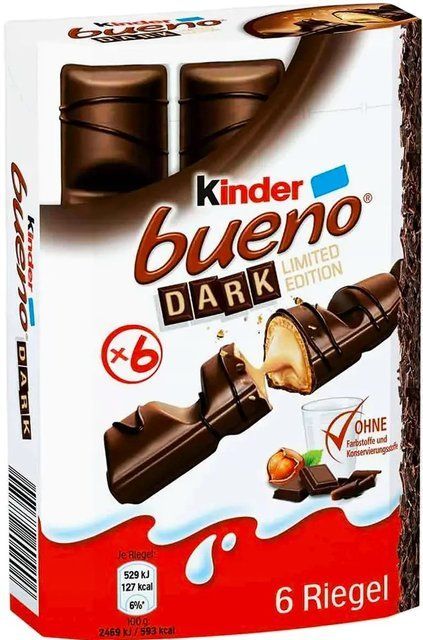 Шоколадні батончики Kinder Bueno Dark у чорному шоколаді 129 г 6 шт