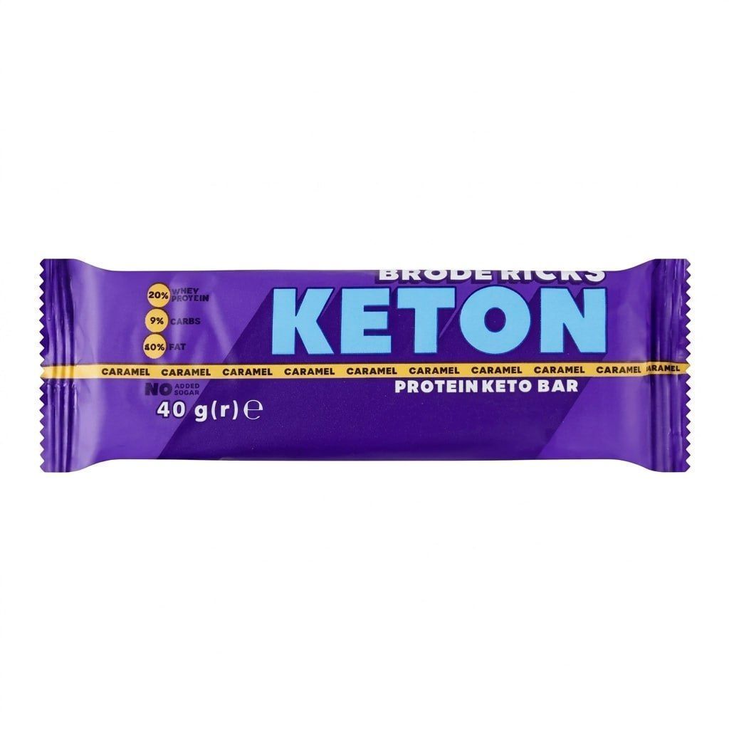 Упаковка низкоуглеводных батончиков "Keton" в шоколадной глазури с карамелью 40г*25 шт.