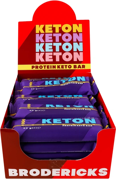 Упаковка низьковуглеводних батончиків "Keton"  у шоколадній глазурі з карамелью 40г * 25 шт