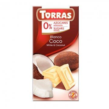 Шоколад білий з кокосом Torras без цукру та  Іспанія 75г