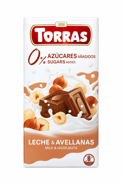 Молочный шоколад Torras с орехом 75г без сахара