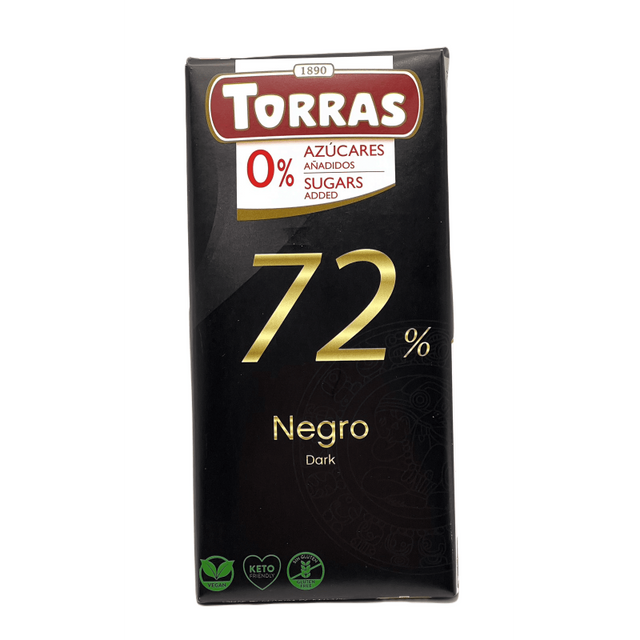 Шоколад чорний 72% какао без цукру Torras, 75 г