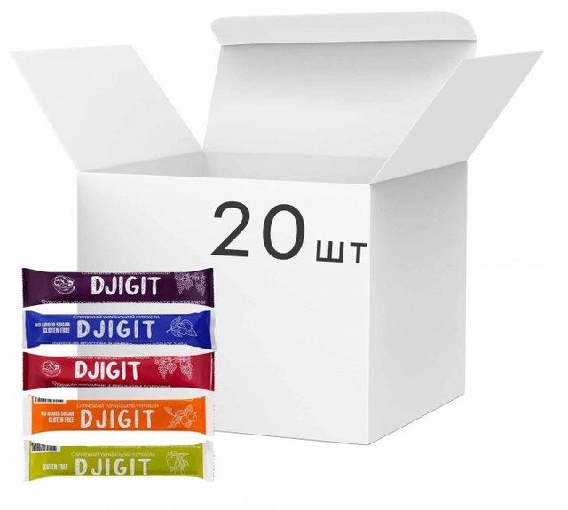Упаковка батончиків DJIGIT горіхово-фруктових в асортименті 4 смаки 30 г х 20 шт