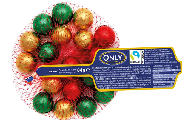 Шоколадні новорічні кульки у сітці Only, 84 г