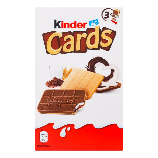 Вафлі Kinder Cards з молочною і какао начинкою 3 х 25.6г.