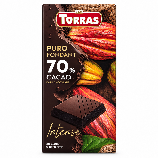 Шоколад Чорний Torras Puro Fondant Intens Negro 70% Какао без глютену, 200 г Іспанія